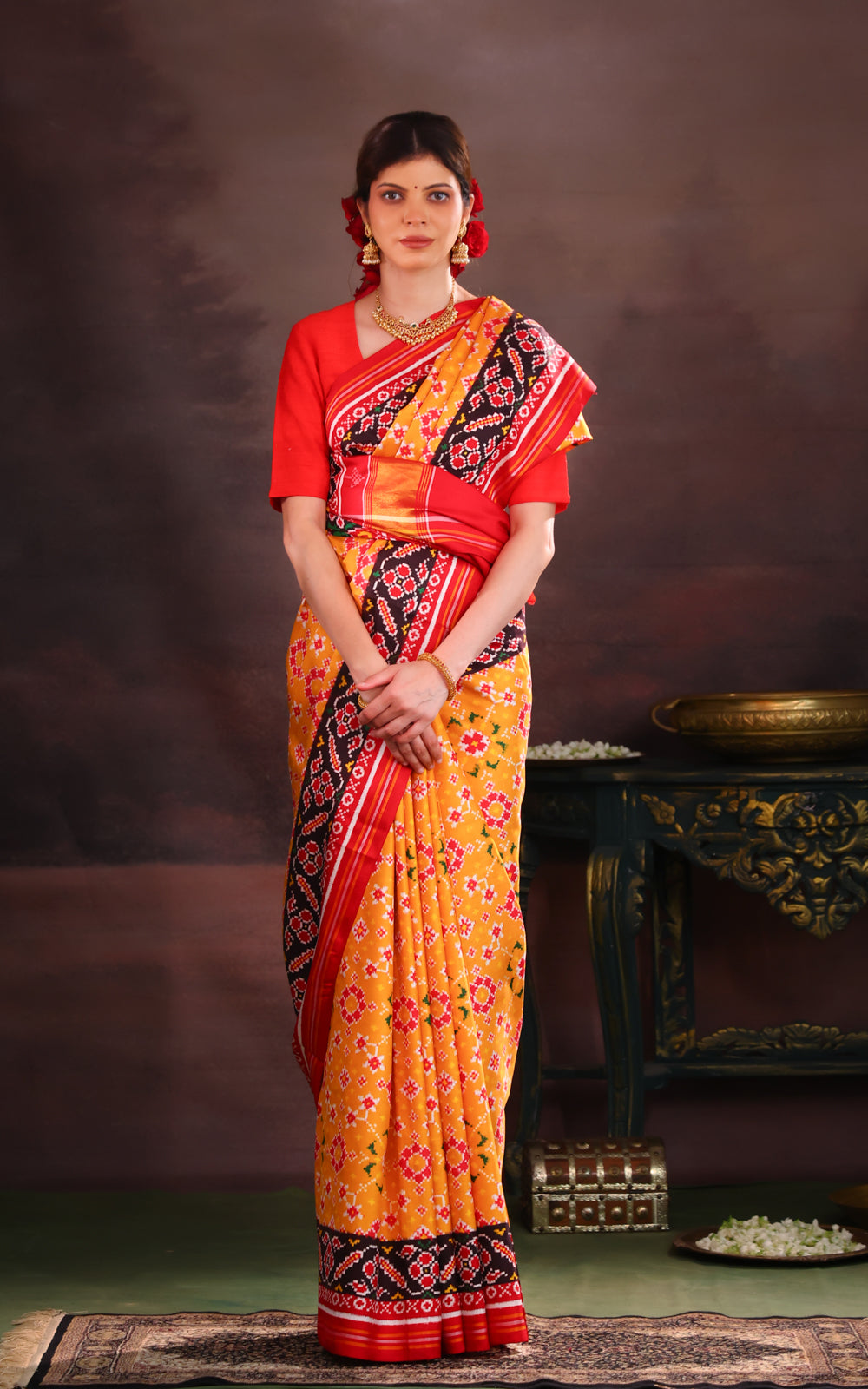 Yellow & Maroon Patan Patola Silk Saree