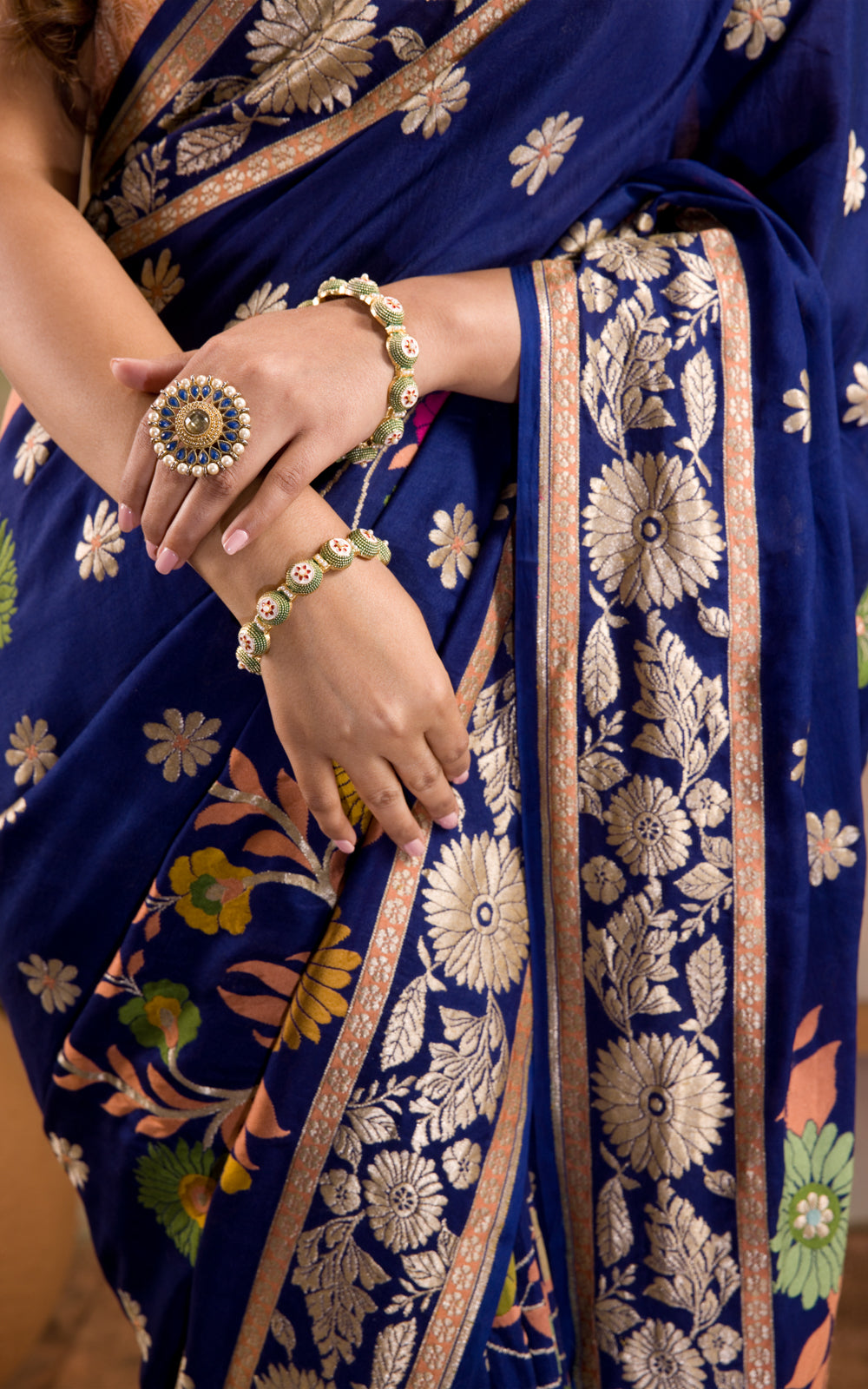Blue Banarasi Crepe With Kadhua Weaves