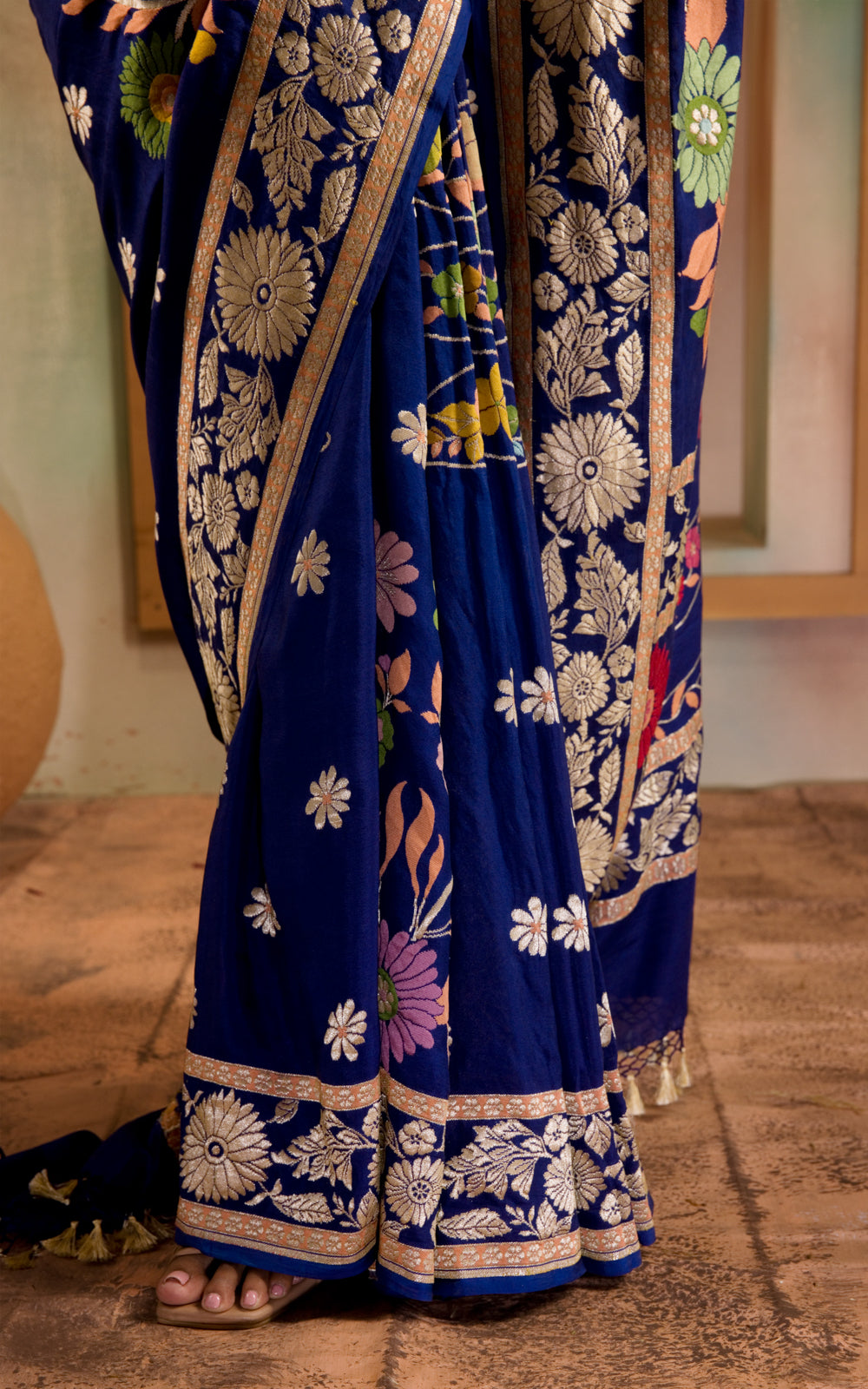 Blue Banarasi Crepe With Kadhua Weaves