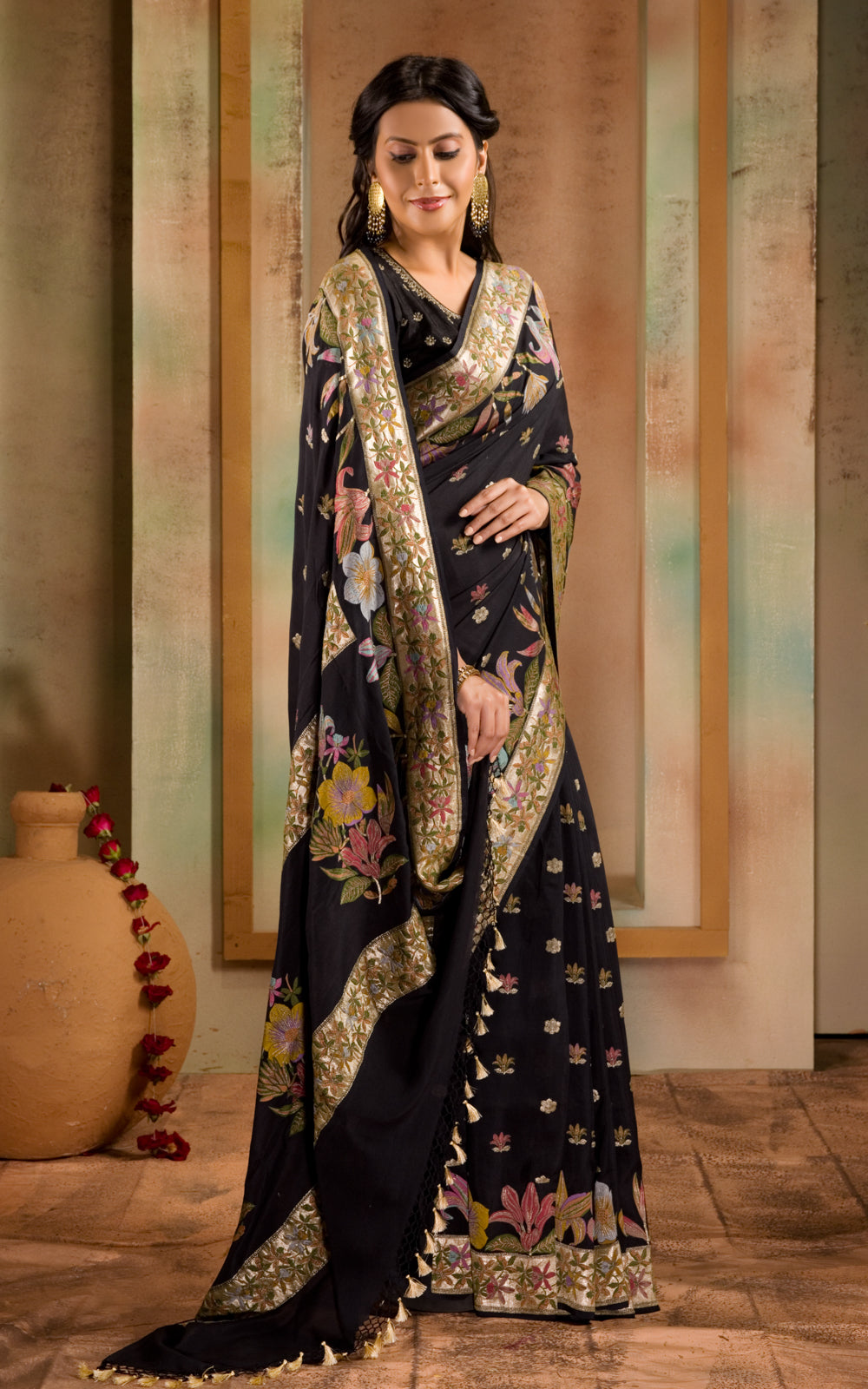 Black Banarasi Crepe With Kadhua Weaves