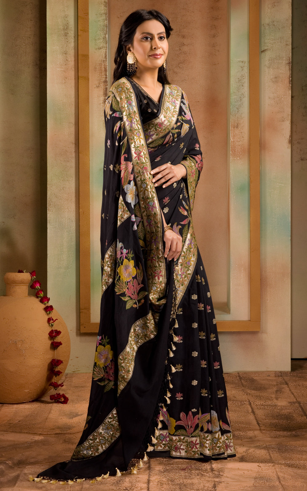 Black Banarasi Crepe With Kadhua Weaves