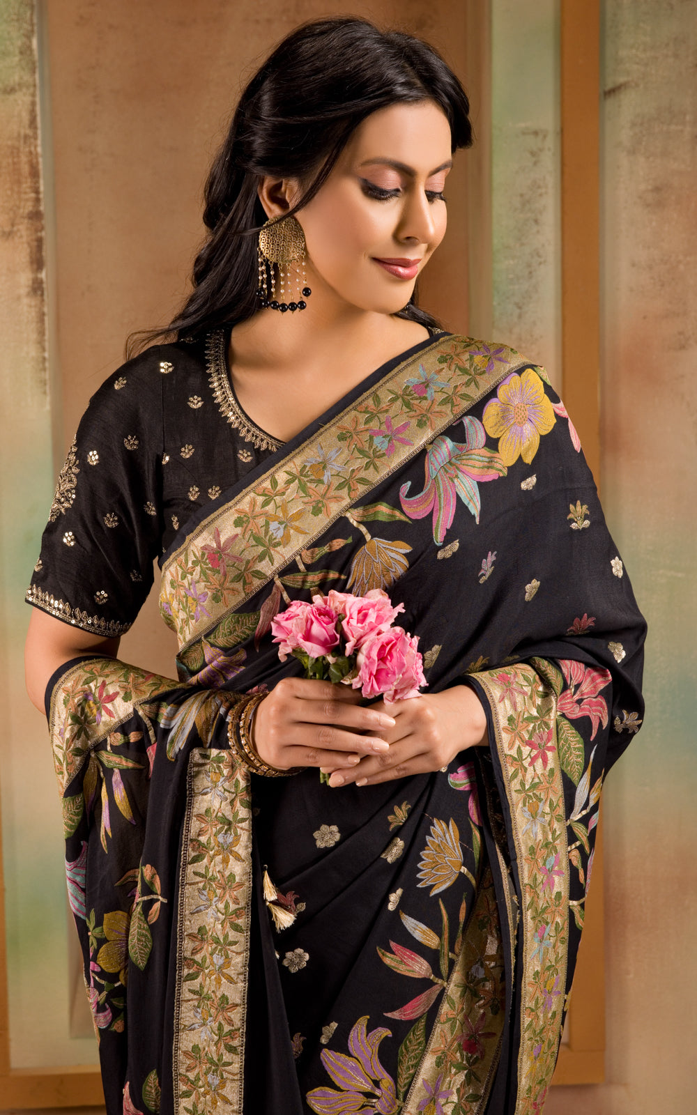 Black Banarasi Crepe With Kadhua Weaves