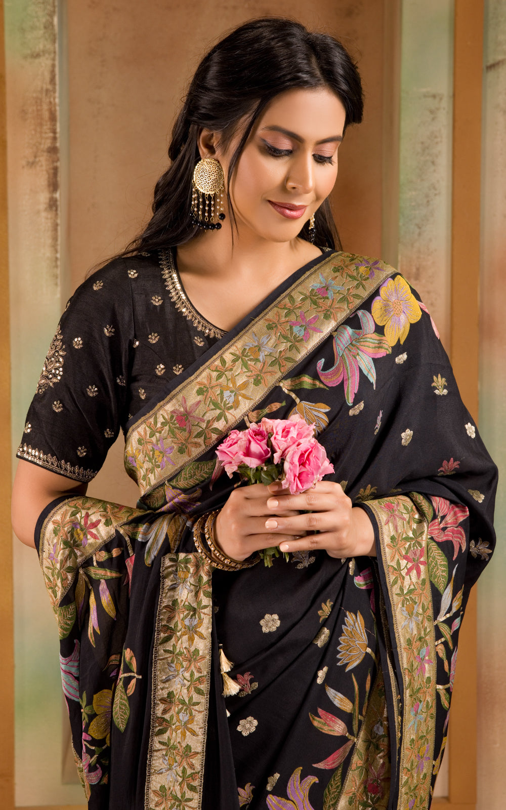 Black Banarasi Crepe With Kadhua Weaves
