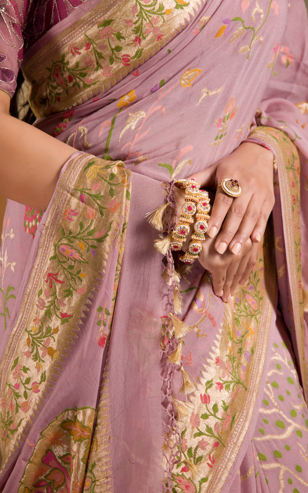 Pastel Pink Banarasi Crepe With Kadhua Weaves