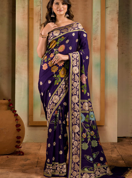 Violet Banarasi Crepe With Kadhua Weaves