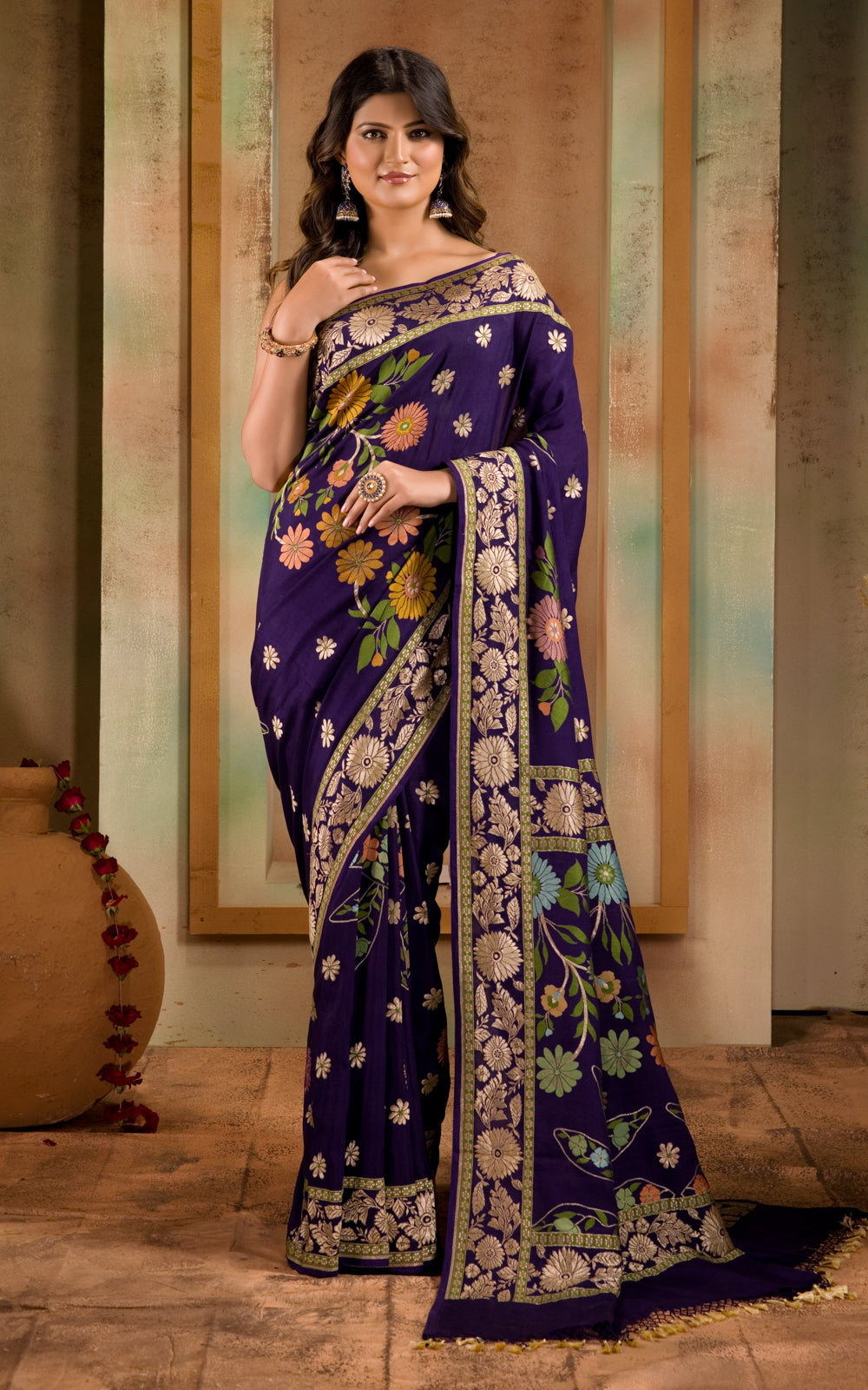 Violet Banarasi Crepe With Kadhua Weaves
