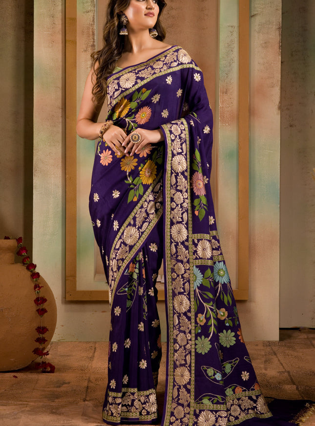 Violet Banarasi Crepe With Kadhua Weaves