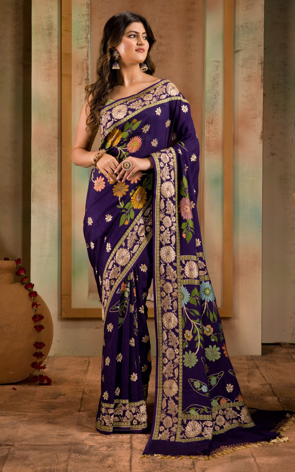 Violet Banarasi Crepe With Kadhua Weaves