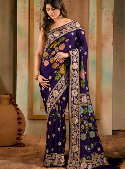 Violet Banarasi Crepe With Kadhua Weaves