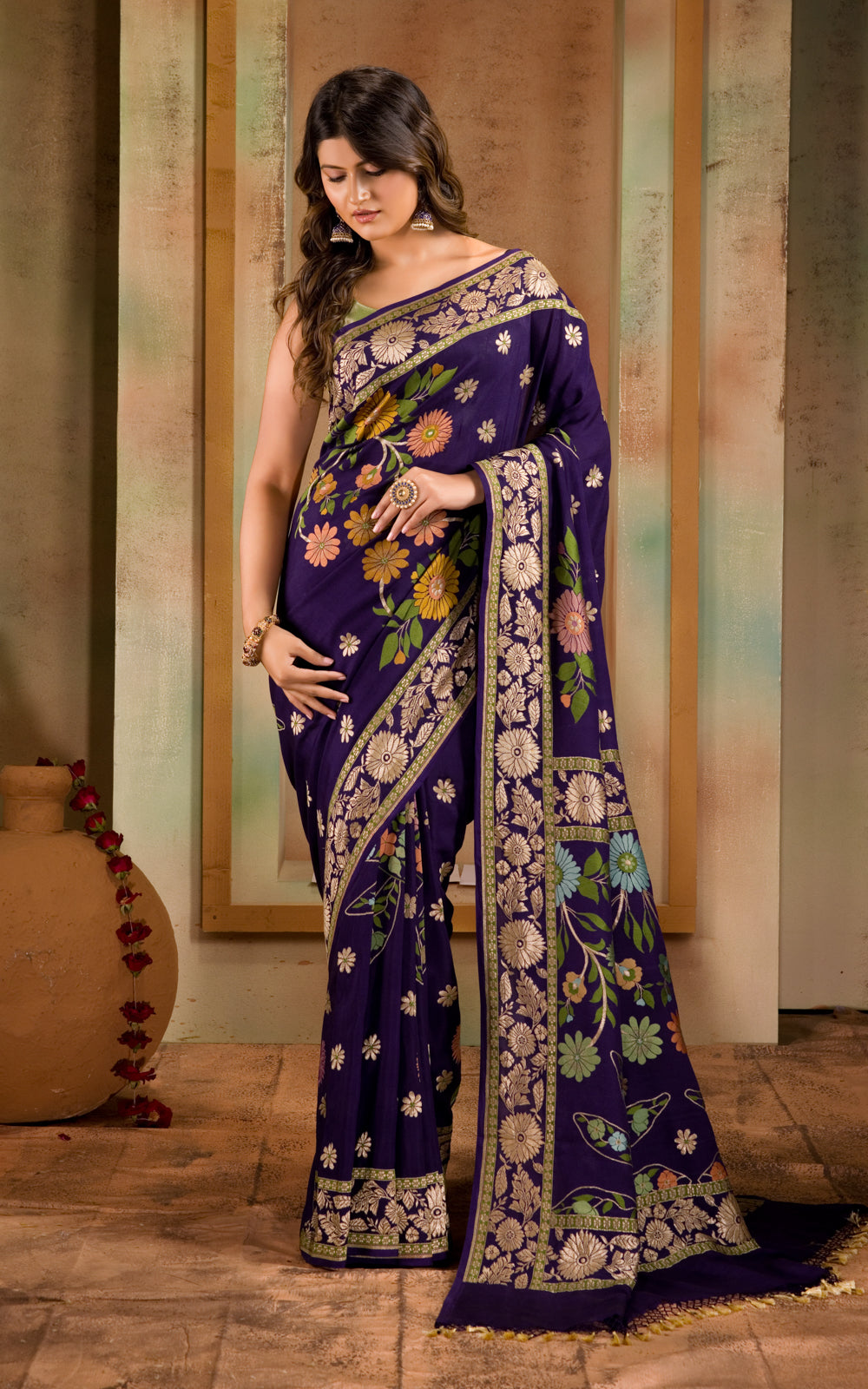 Violet Banarasi Crepe With Kadhua Weaves