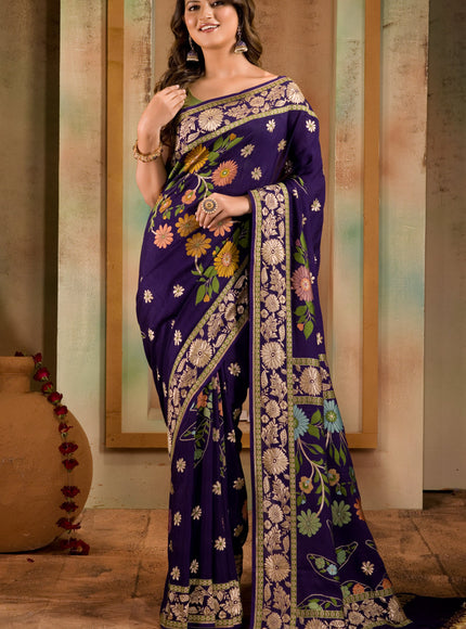 Violet Banarasi Crepe With Kadhua Weaves