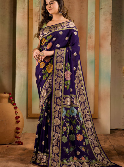 Violet Banarasi Crepe With Kadhua Weaves