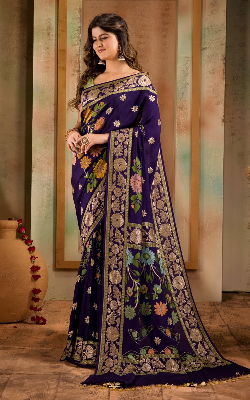 Violet Banarasi Crepe With Kadhua Weaves