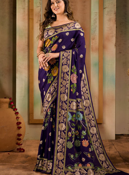 Violet Banarasi Crepe With Kadhua Weaves