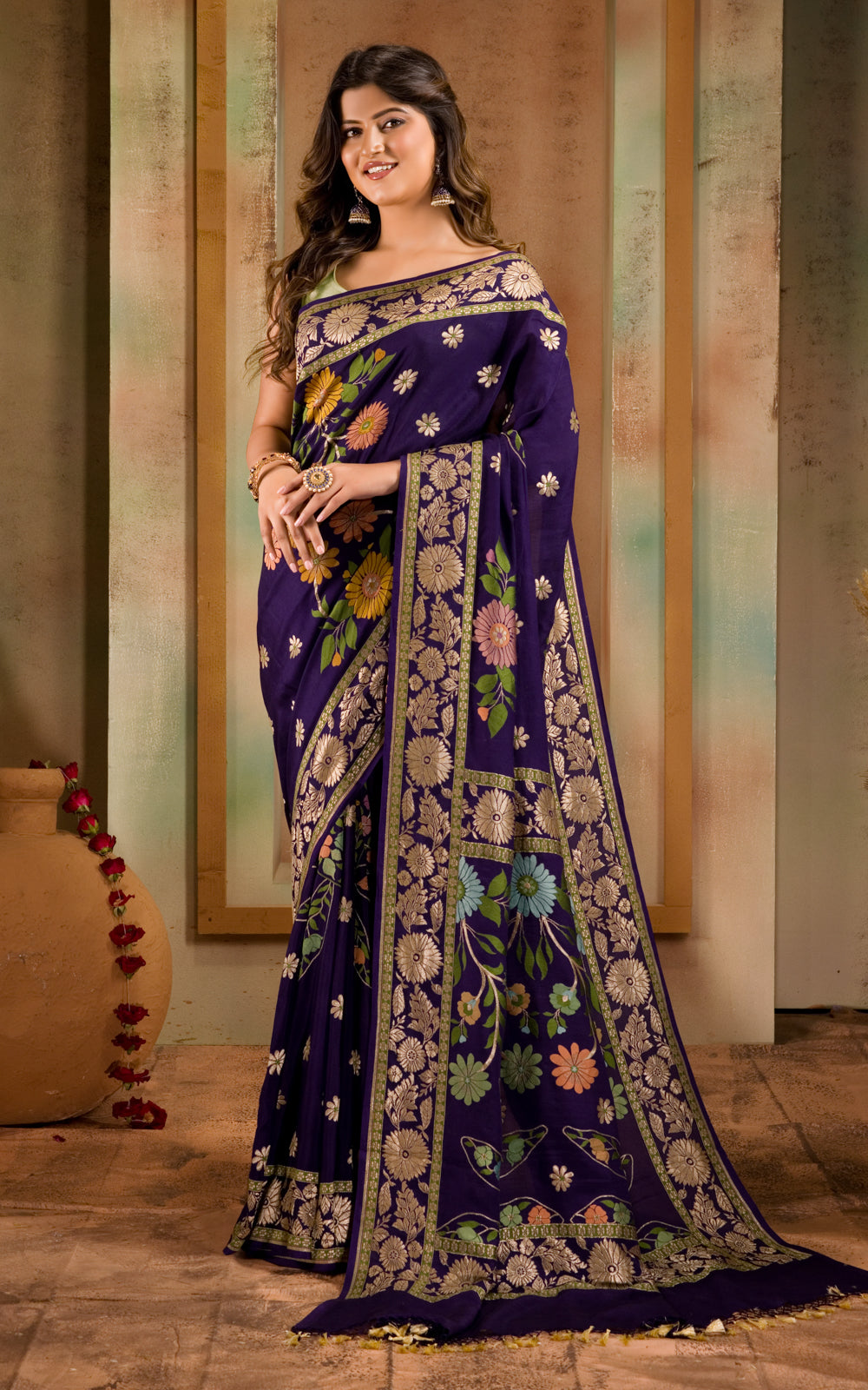 Violet Banarasi Crepe With Kadhua Weaves