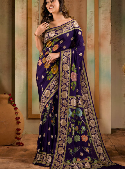 Violet Banarasi Crepe With Kadhua Weaves