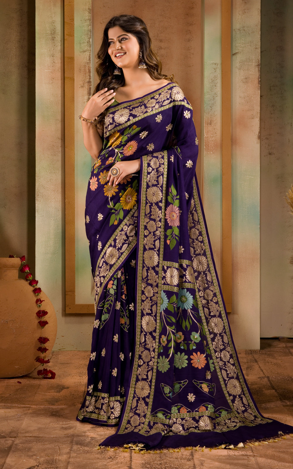 Violet Banarasi Crepe With Kadhua Weaves
