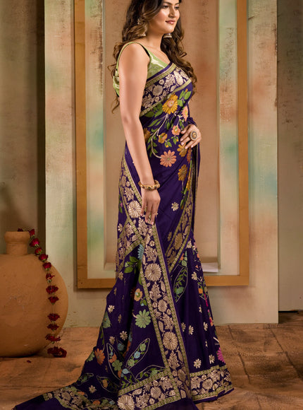 Violet Banarasi Crepe With Kadhua Weaves