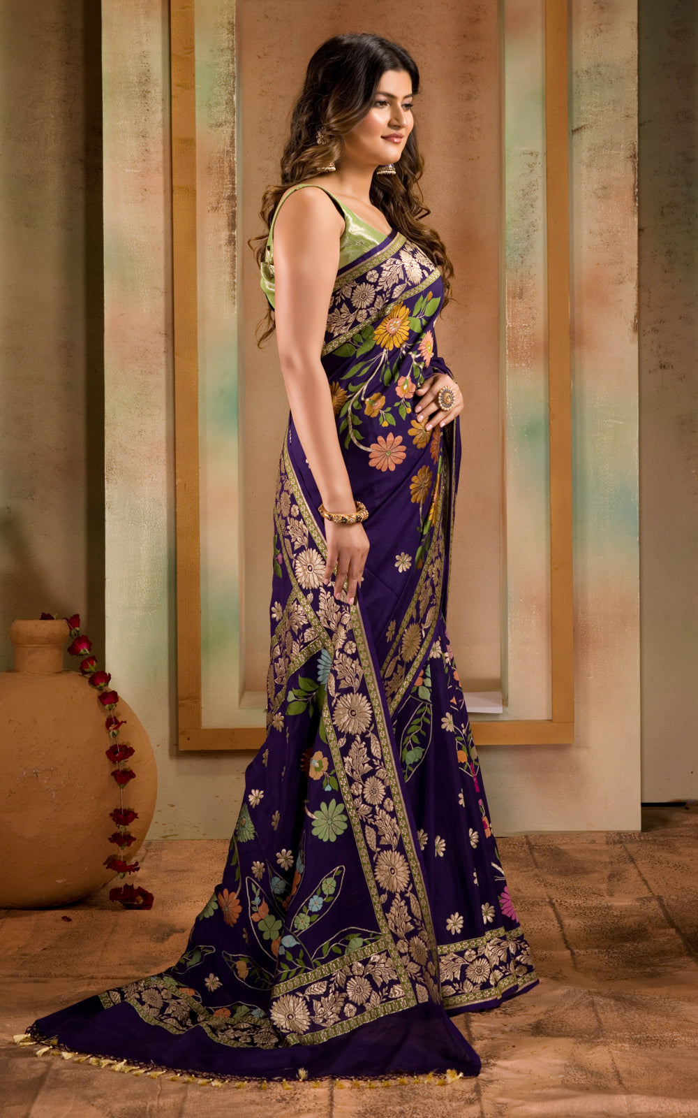 Violet Banarasi Crepe With Kadhua Weaves