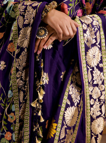 Violet Banarasi Crepe With Kadhua Weaves