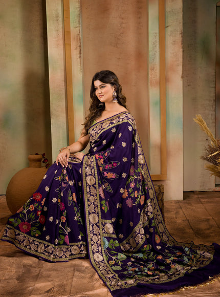 Violet Banarasi Crepe With Kadhua Weaves