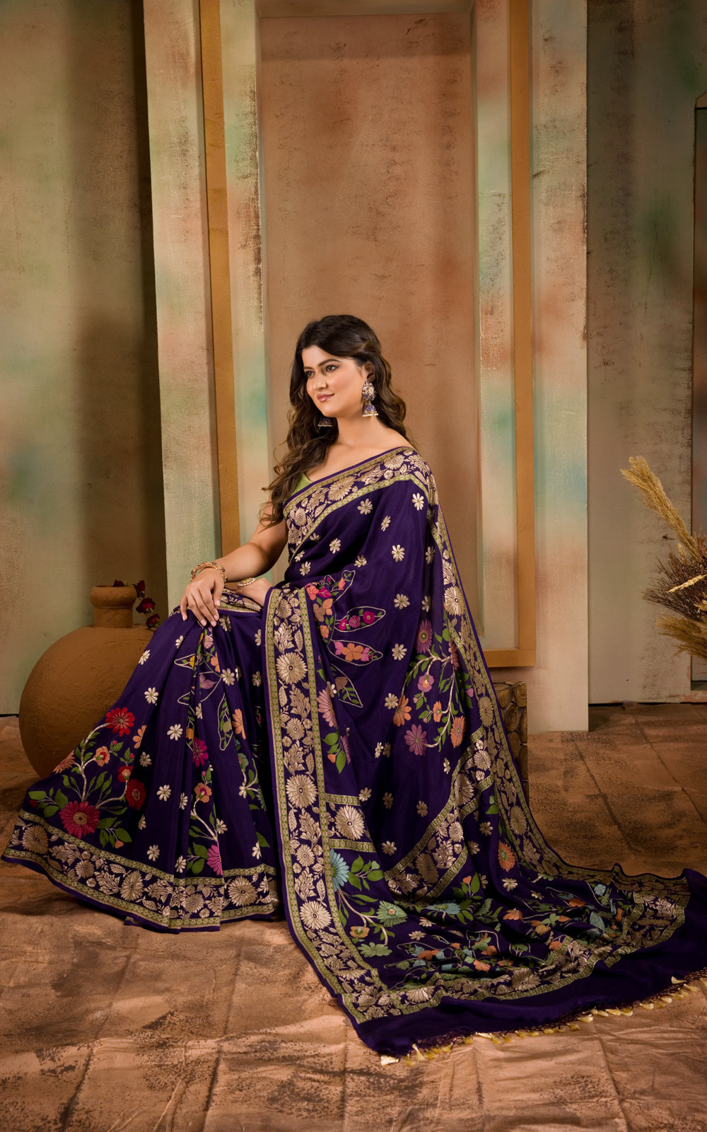 Violet Banarasi Crepe With Kadhua Weaves