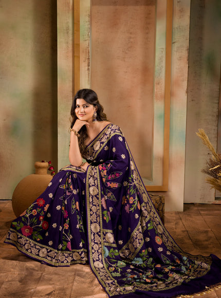 Violet Banarasi Crepe With Kadhua Weaves