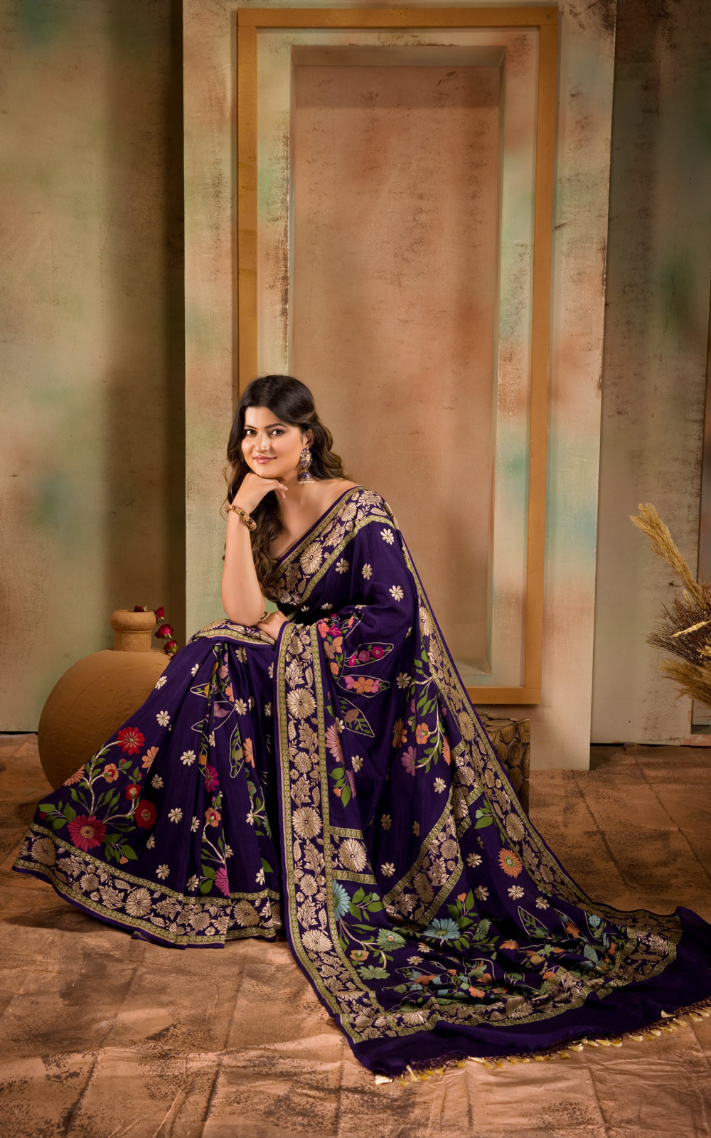 Violet Banarasi Crepe With Kadhua Weaves