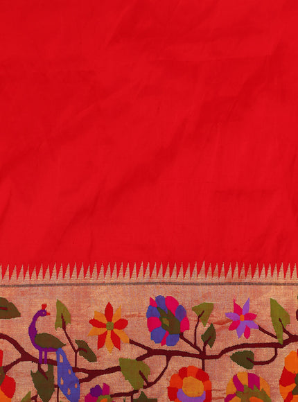 Violet & Red Pure Paithani Silk Saree With Bandhej