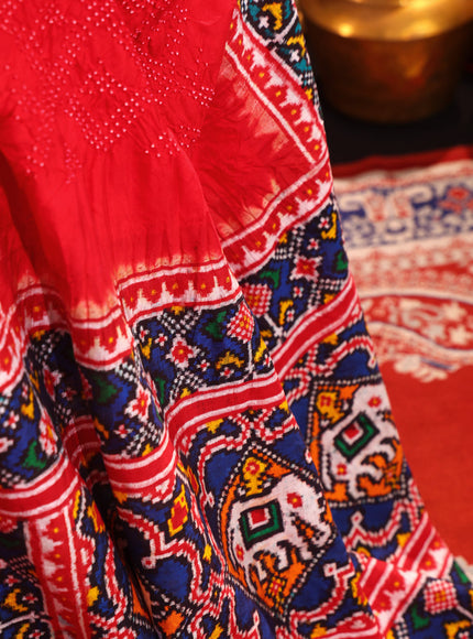 Red & Navy Blue Patan Patola Silk Saree With Bandhej