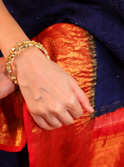 Navy Blue & Red Pure Kanchipuram Silk Saree With Bandhej