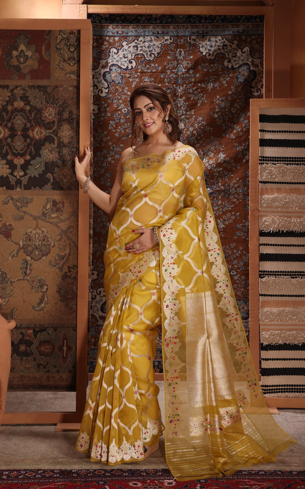 Yellow Banarasi Kora Saree With Kadhua Weaves