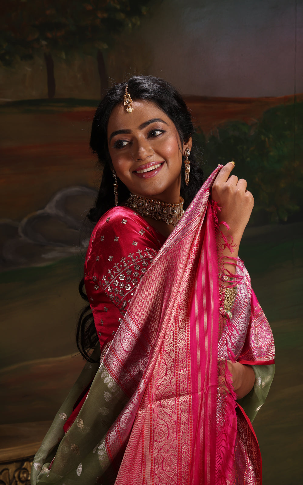 Pastel Green & Pink Iktara Kora Silk Saree