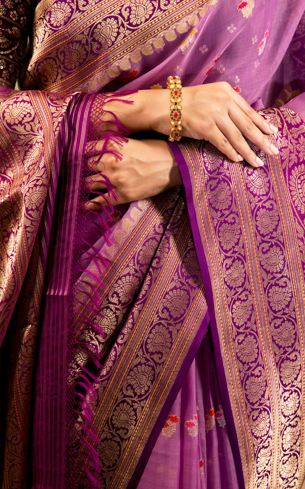Lavender & Purple Iktara Kora Silk Saree