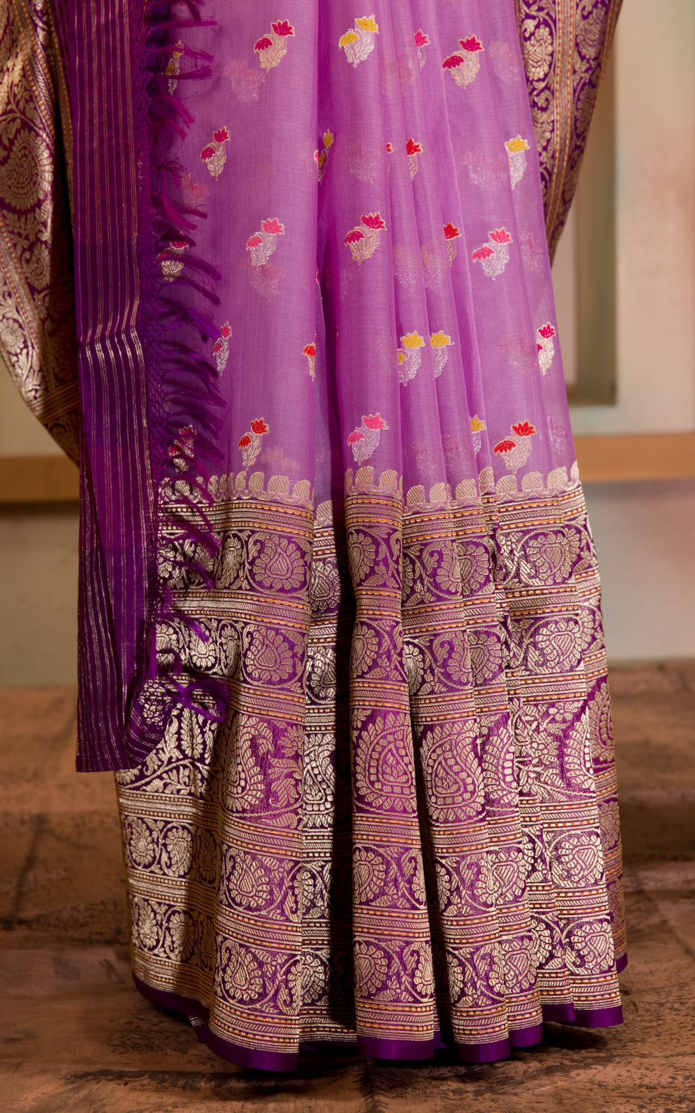 Lavender & Purple Iktara Kora Silk Saree