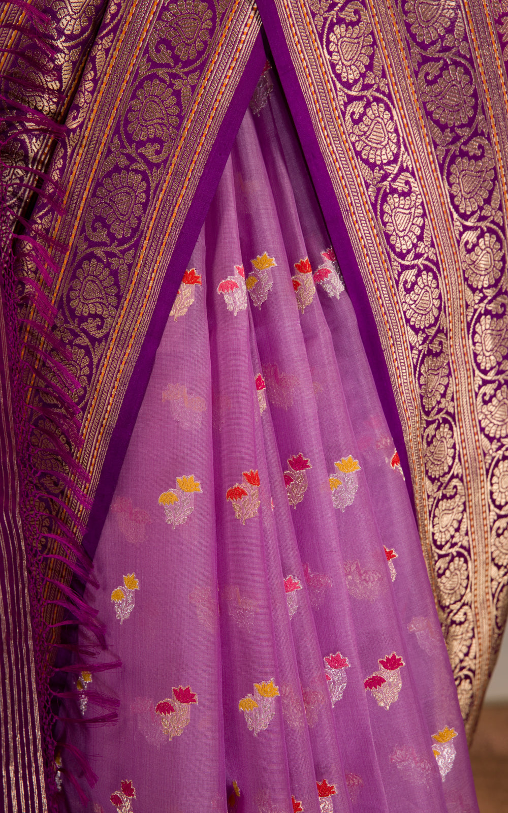 Lavender & Purple Iktara Kora Silk Saree
