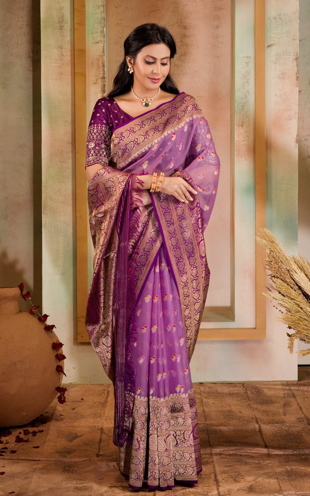 Lavender & Purple Iktara Kora Silk Saree