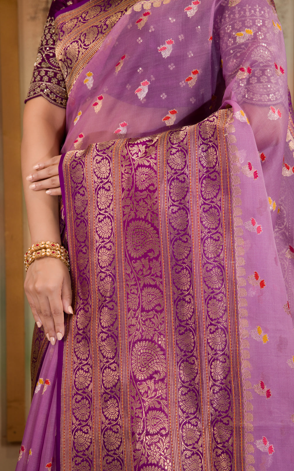 Lavender & Purple Iktara Kora Silk Saree