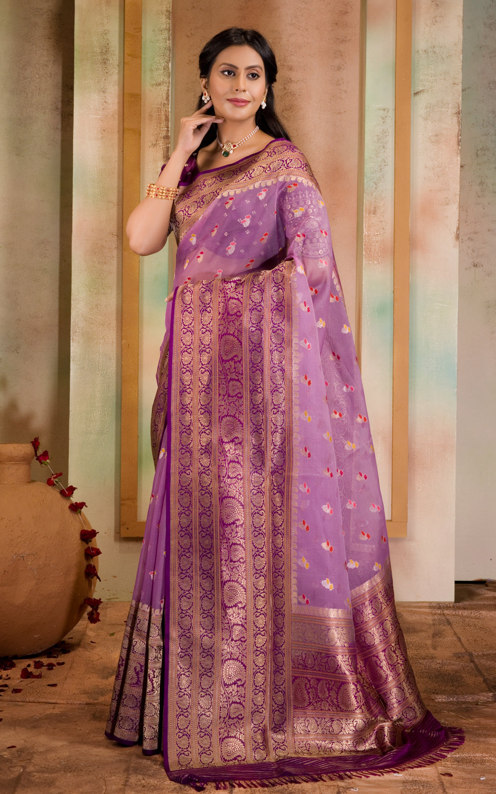 Lavender & Purple Iktara Kora Silk Saree
