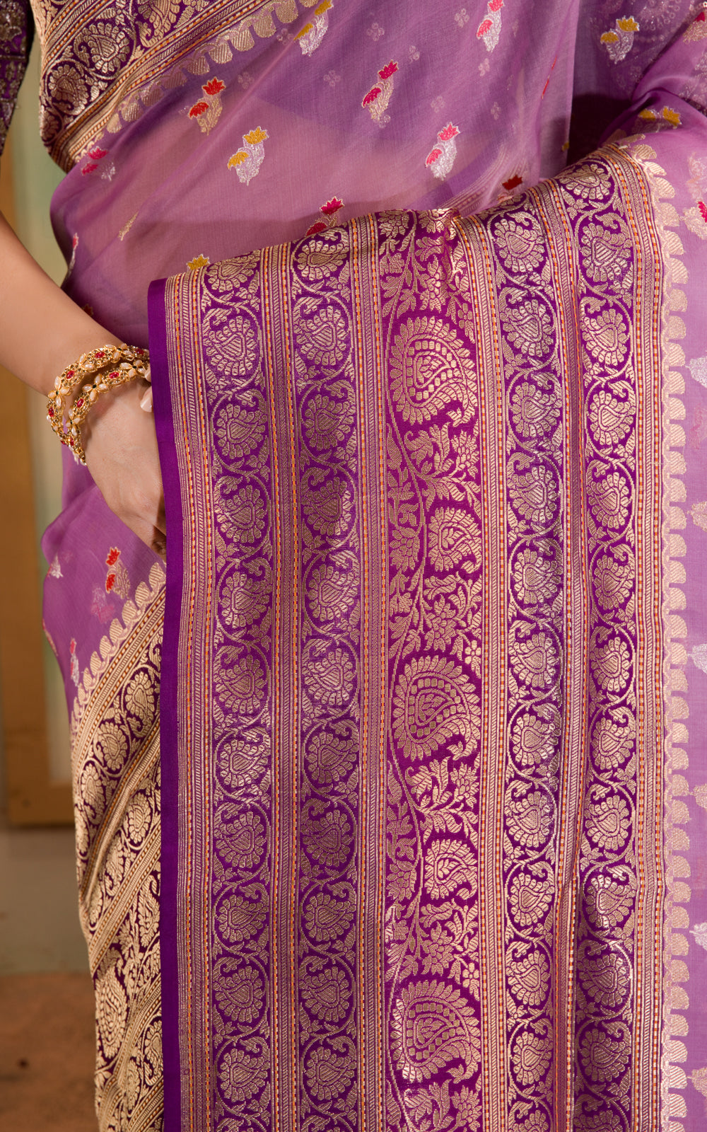 Lavender & Purple Iktara Kora Silk Saree