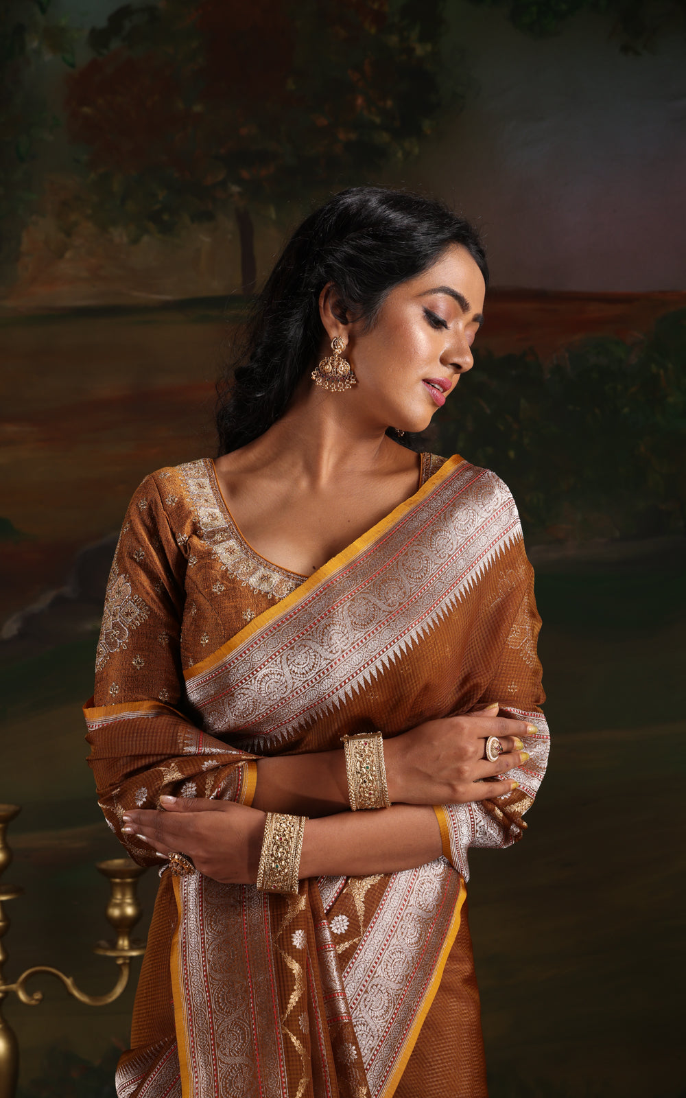 Mehendi Green & Mustard Yellow Iktara Kora Silk Saree