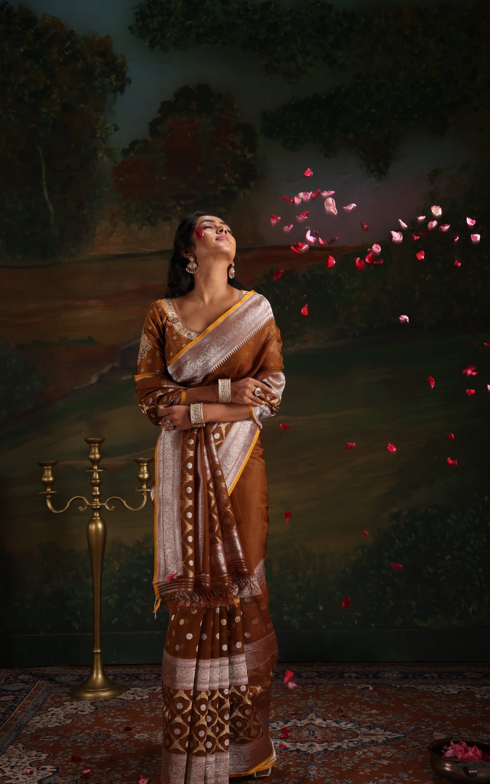 Mehendi Green & Mustard Yellow Iktara Kora Silk Saree