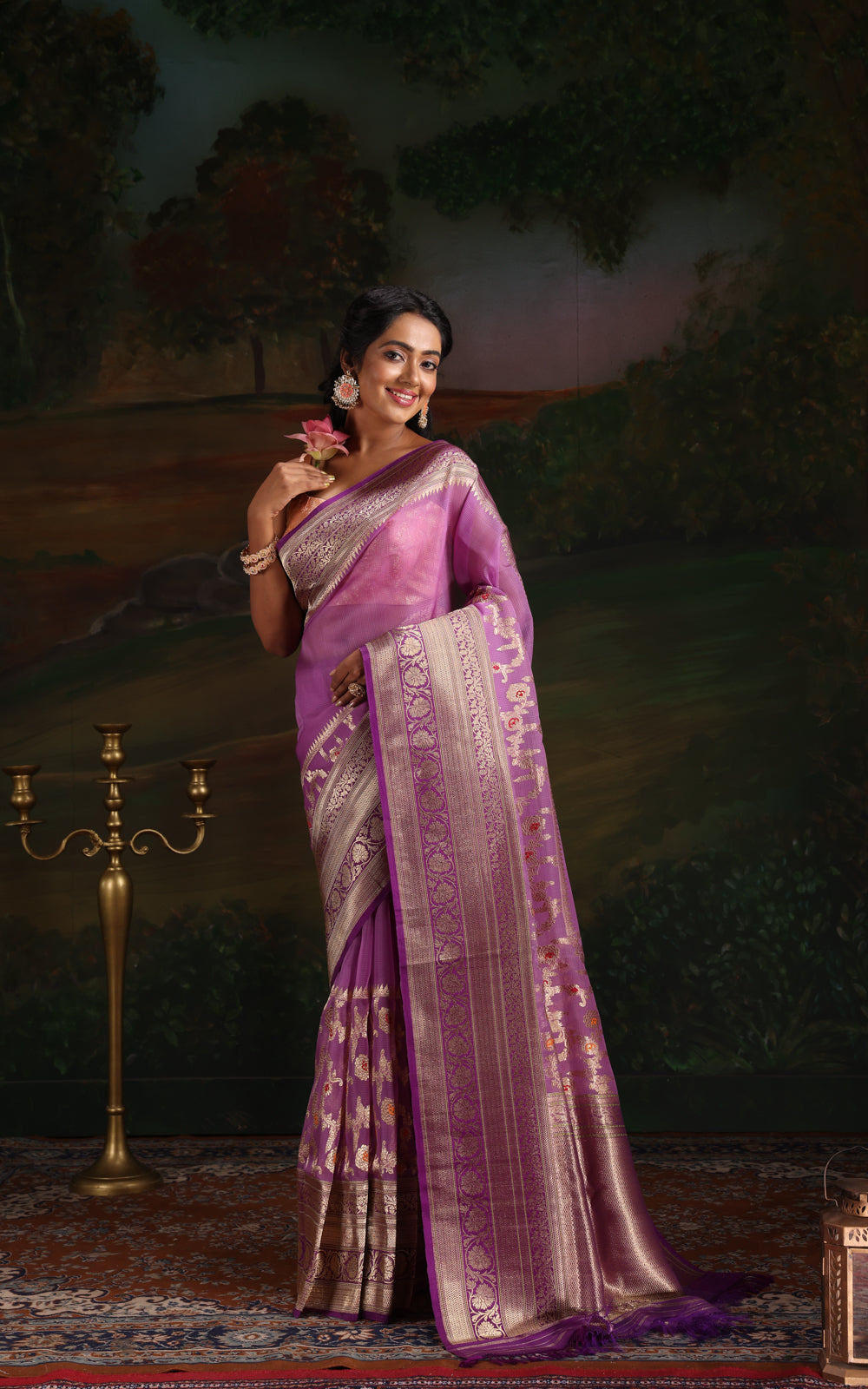 Lavender & Violet Iktara Kora Silk Saree