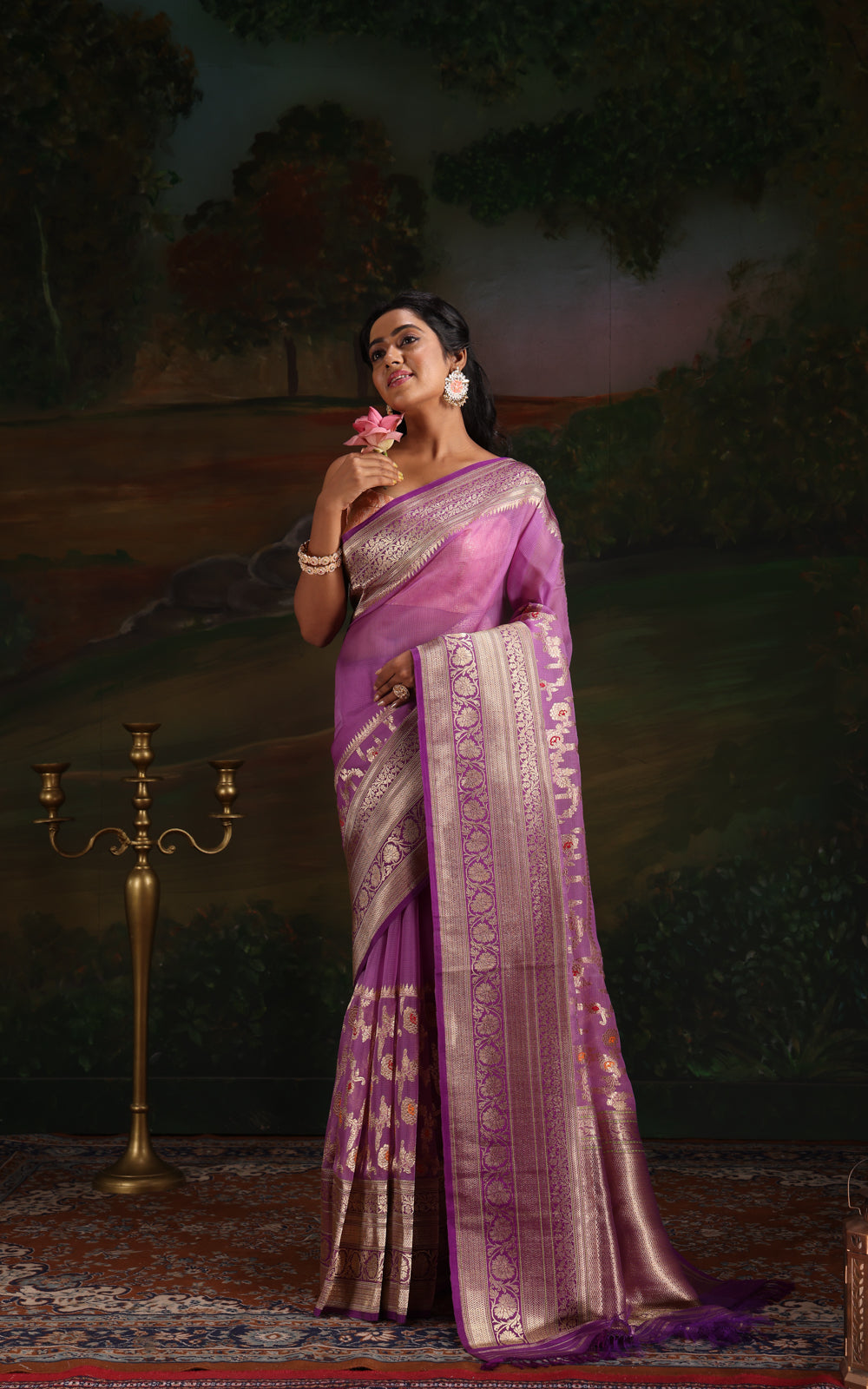 Lavender & Violet Iktara Kora Silk Saree