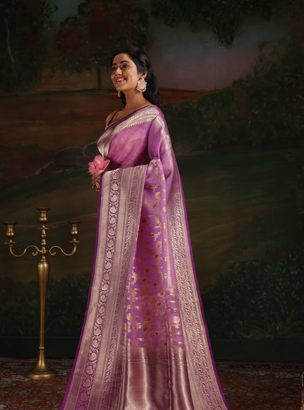 Lavender & Violet Iktara Kora Silk Saree