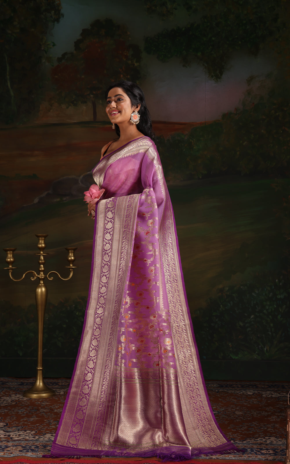 Lavender & Violet Iktara Kora Silk Saree