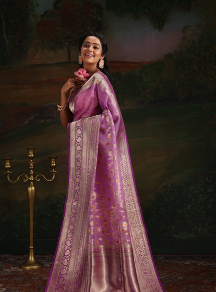 Lavender & Violet Iktara Kora Silk Saree