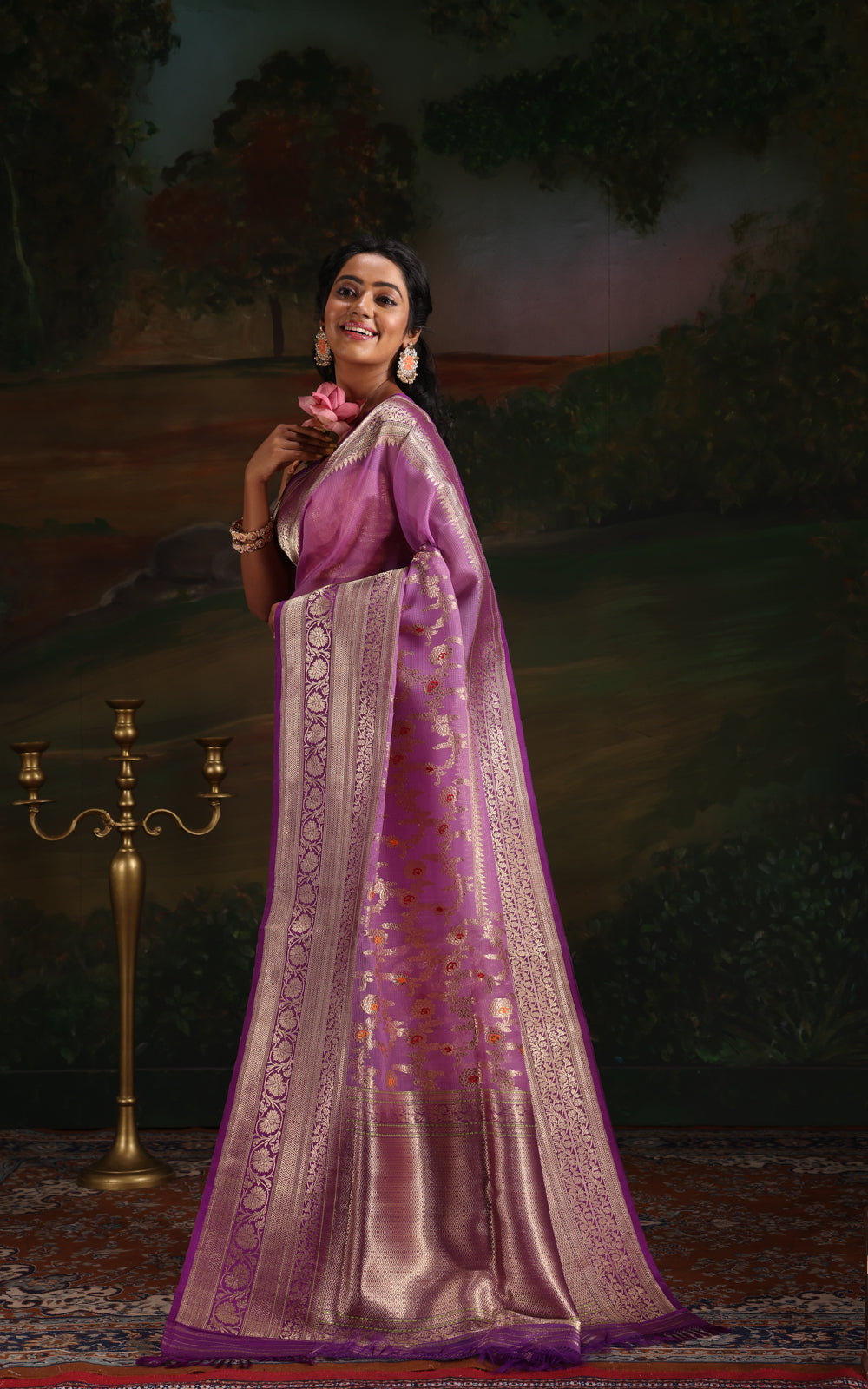 Lavender & Violet Iktara Kora Silk Saree