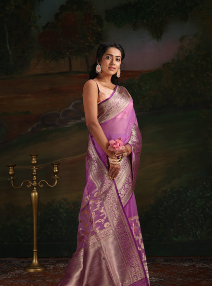 Lavender & Violet Iktara Kora Silk Saree