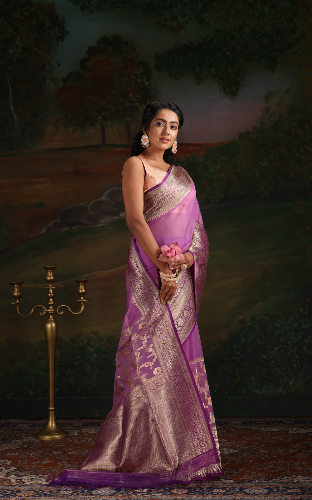 Lavender & Violet Iktara Kora Silk Saree